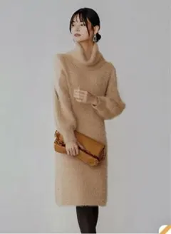 セゾンドパピヨン 新品 モヘア 透け ニットワンピース タートル