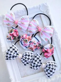 リボンゴム大きめ☆千鳥花柄☆キッズベビー☆ハンドメイド