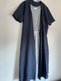 最終値下げ！around 紺色 ワンピース　ネイビー　リネン　綿