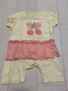 チェリー柄半袖ロンパース イエロー 60-70cm