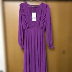 ZARA パープル フリル ロングワンピース