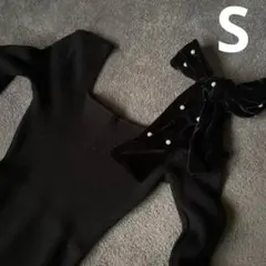 GRL ワンショルダーパールリボンリブニットミニワンピース