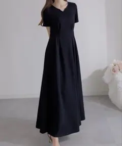 バックレースアップフレアカットワンピー　ダークネイビー