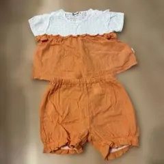 ホワイトレーストップスとオレンジショートパンツセット 90