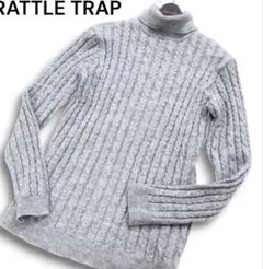 RattleTrapケーブル編みニットタートルネックセーター　グレー リブニット