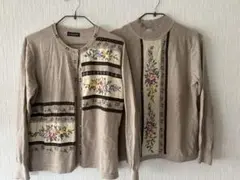 sanpigalle 花柄刺繍 長袖ニット　アンサンブル