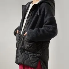 ボア×キルティングフード付きコート