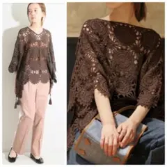 美品・未使用】かぐれ リネンスクエアケープシャツ〈ラベンダー