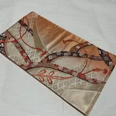 リユース品袋帯 金色 オレンジ 幾何学模様