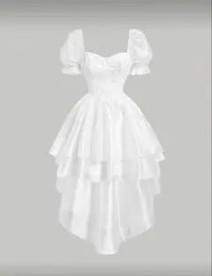 SHEIN ホワイト 半袖パフスリーブ フリルミニワンピース ドレス