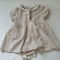 ベージュ チェック柄 ロンパース 70