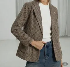 SHEIN ブラウン チェック柄 テーラードジャケット