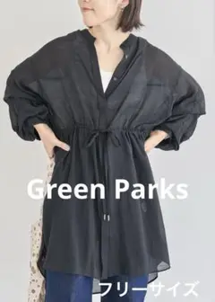 Green Parks バンドカラー比翼タック袖チュニック　黒　フリーサイズ