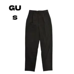 GU 起毛タックテーパードパンツ ミニギンガムチェック ダークグレー S 古着