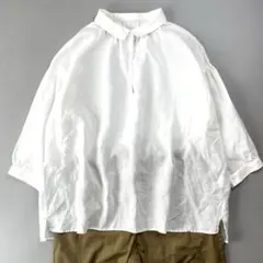 美品 スタンプアンドダイアリー 麻 リネン プルオーバー 白 ゆったりナチュラル