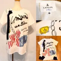 LANVIN en Bleu ランバン　プリントTシャツ　リボン　カットソー38