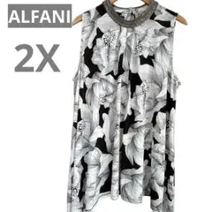 一点物✨海外古着【ALFANI 】　フラワープリント ノースリーブ 2Xサイズ