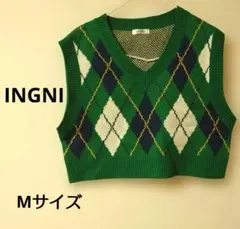 INGNI アーガイル柄 グリーンショート ニットベスト Mサイズ