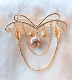 【楽宝焼】焼き物　ハンドメイド　ヴィンテージ風ゴールドブローチ