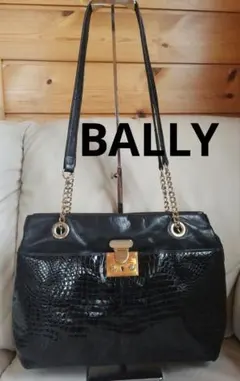 【希少】BALLY ヴィンテージ イタリア製　型押し 　黒✕金　ショルダーバッグ