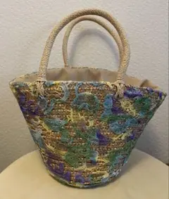 COOCO 花柄刺繍 かごバッグ マルチカラー