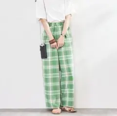 ⭐︎美品！グリーン　チェック柄　ワイドパンツ　M coen コーエン　カジュアル