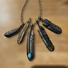 羽根モチーフ ネックレス ターコイズ付き