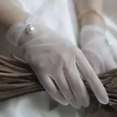 【新品】ウェディンググローブ ショート シアー パール付き ホワイト 結婚式