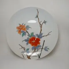 鍋島焼(有田焼)　(花井)山泉作　色絵大皿　飾り皿 花柄磁器皿 直径約28cm