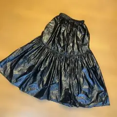 チャオパニック　ボリュームフレアースカート　黒　光沢　ロングスカート