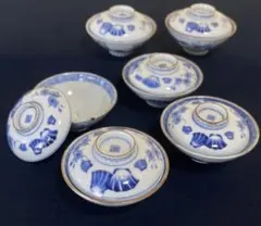 青い格子柄飯碗 （蓋つき）5個セット - メルカリ