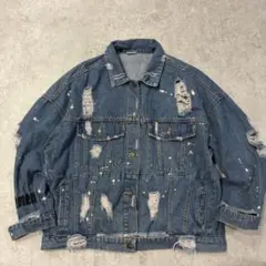 AIFUNIEE デニムジャケット ダメージ加工 オーバーサイズ Gジャン　ボロ