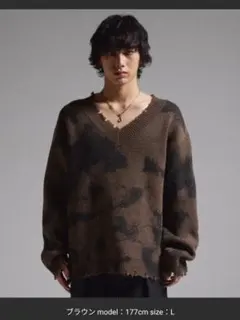 【GRANCY】 スプレーダメージVネックウールニット　Mサイズ