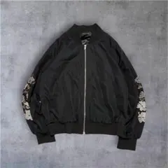 【ジーナシス】　黒花柄刺繍スタジャン　ブルゾン　MA-1 ブラック