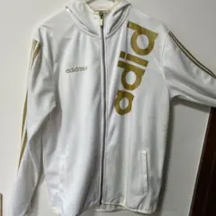 adidas ホワイト　ゴールド　ジャージ Lサイズ　上下セット　長袖