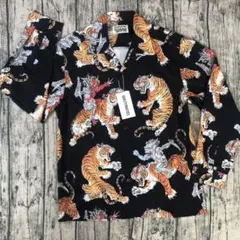 WACKO MARIA ホワイトタイガー×フレイム柄 ボタンダウンシャツ 0fd1f12d252478ba65abbe242b143d