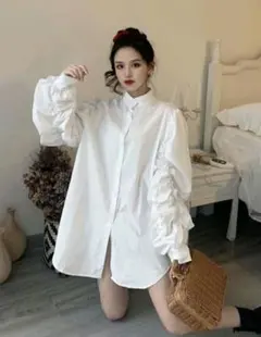 SHEIN　ラッシュスリーブオーバーサイズシャツ