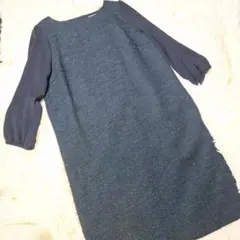 シューラルー ネイビー バルーンスリーブ ツィード ワンピースLLサイズ 膝下