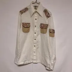 ケニントン ウエスタンシャツ 長袖シャツ 切替 花柄 白 ホワイト