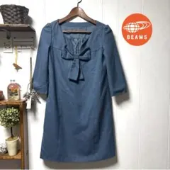 Ray Beams リボン付きダークブルー長袖ワンピース