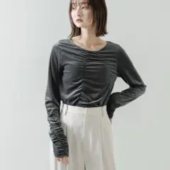 sense of place シアーベロアTシャツ　チャコールグレー