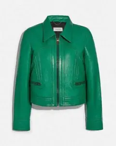 【季節限定値下美品】COACHレザージャケット ライダース グリーン 美品 ライダースジャケット レザージャケット coach COACHの