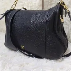 【美品】サザビー 2way ショルダーバッグ シボ革　 本革 ブラック 大容量