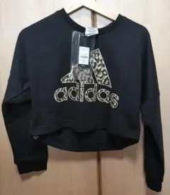 アディダス　クロップド トレーナー　黒　adidas 迷彩模様 155/80A