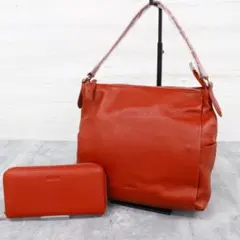 ◇未使用保管品 BARCOS レザー ショルダーバッグ＆財布セット ローズレッド