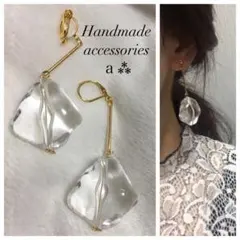 1073☺︎ゴールドスティックとクリアのアンティークピアス☺︎