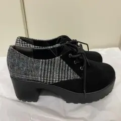 Zipper スエード ツイード 厚底シューズ