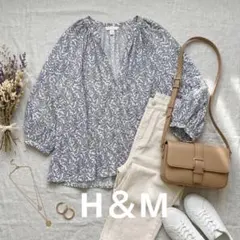 【完売品】H&M リーフ柄ボリュームスリーブブラウス XL 2026トレンド