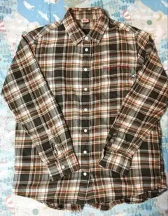 UNIQLOミッキー 刺繍 フランネルシャツ チェック 長袖 M