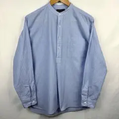 美品 BEAMS PLUS ストライプ 長袖 バンドカラー プルオーバー シャツ